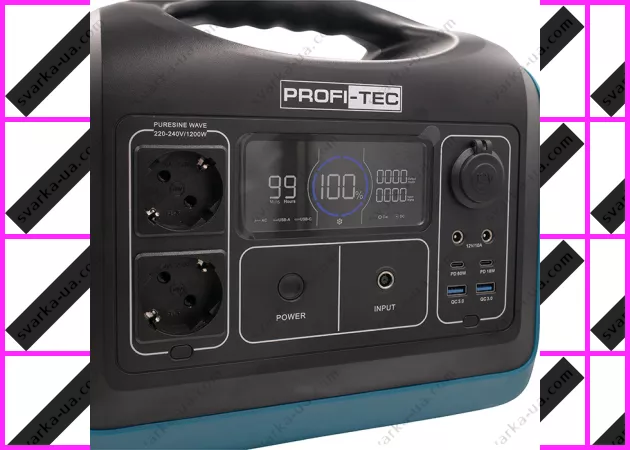 Фото 9 - Портативная зарядная станция PROFI-TEC PPS1200 LiFePO₄ (ном. 1200 Вт / макс. 1500 Вт, батарея 992 Вт⋅ч)