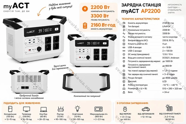 Фото 3 - Зарядна станція myACT Power Station AP2200 (2160 Вт·год/2200 Вт)